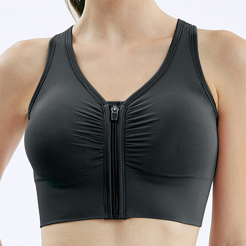 Sexy Women's Yoga Underwear Bras Soft Front Zip Wireless Padded Push Shockproof Support Gym Top Sports Breathable Workout Bra