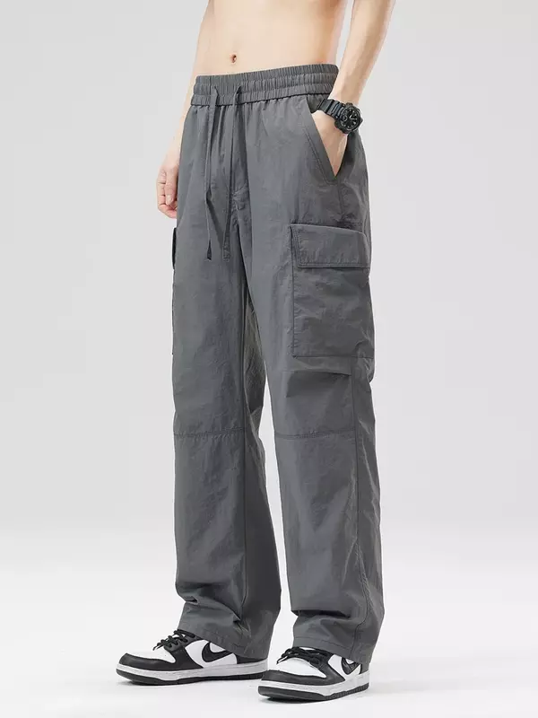 2024 nowe wiosenne letnie spodnie Cargo męskie Streetwear z wieloma kieszeniami szybkoschnący nylonowe spodnie casualowe luźne proste spodnie męskie