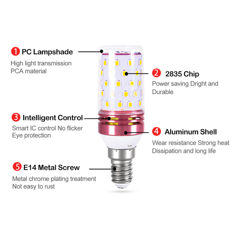 Led Corn Bulb Tri-color Light E27 E14 Small Screw 12W 16W Corn Light Candle Bulb Household Energy-saving Cold/Warm Chandelier