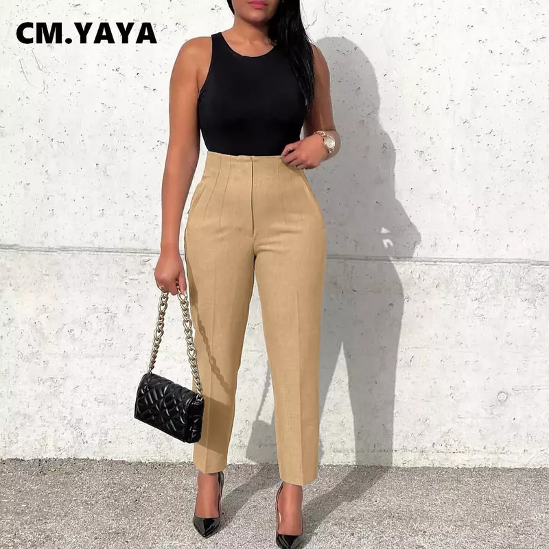 Women Fashion Tailored Trousers 2024 High Waist Zipper Fly Solid Pencil Pants