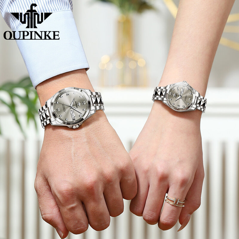 OUPINKE 럭셔리 패션 비즈니스 커플 시계, 오리지널 자동 기계식 손목시계, 방수 야광 시계
