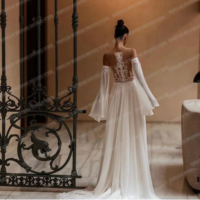 Изысканные элегантные свадебные платья в стиле бохо для женщин кружевные платья с аппликацией и глубоким V-образным вырезом со шлейфом вечерние платья для невесты безрукавные платья