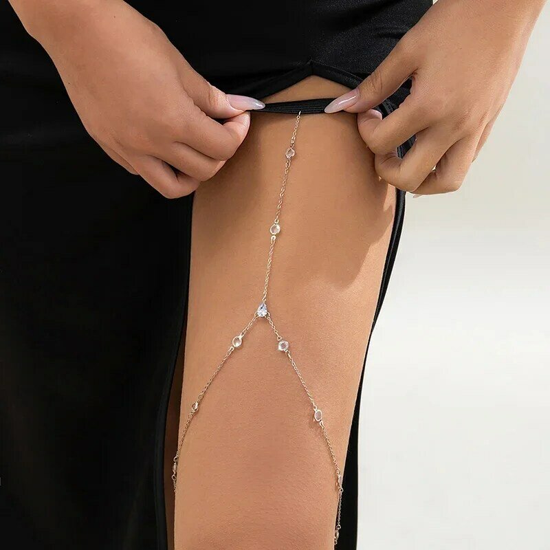 Boho seksi pita elastis perban kaki rantai paha untuk wanita Bikini rumbai multilapis sabuk Garter dapat disesuaikan Perhiasan Tubuh berlian imitasi