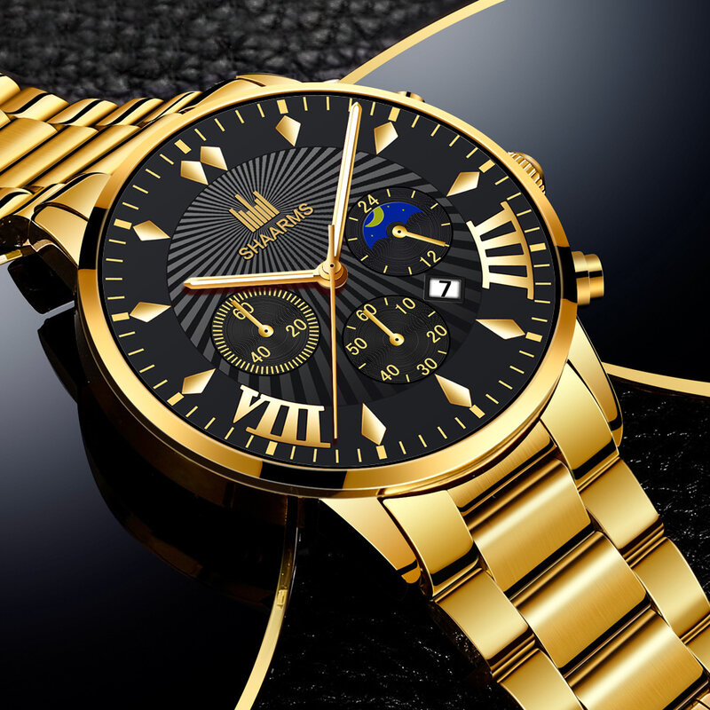 นาฬิกาสำหรับผู้ชายหรูหราผู้ชายสแตนเลสปฏิทินนาฬิกาบุรุษธุรกิจลำลองควอตซ์ทหารนาฬิกาข้อมือ relógio masculino