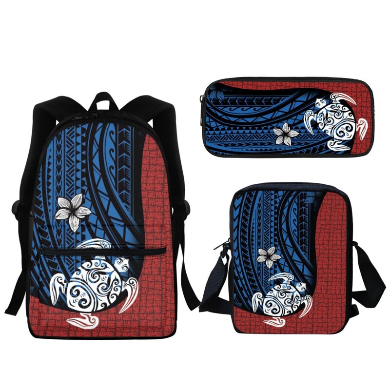 Back to School Gift Polynesian Returnee Hibiscus Casual Student SchoolBag High Quality Zipper Backpack Messenger Bag Pencil Case