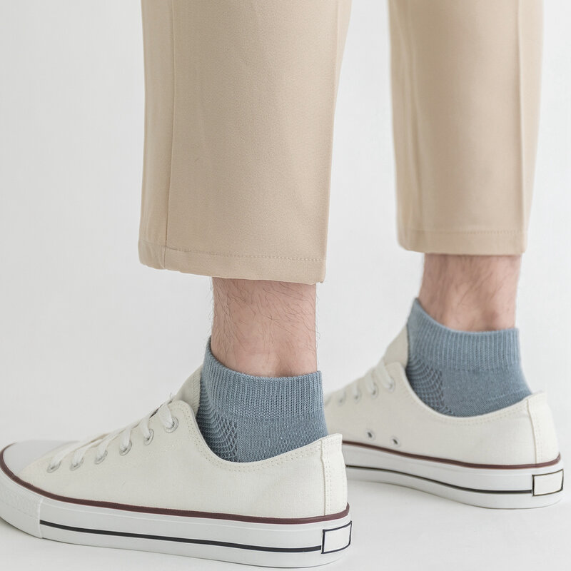 Calcetines de algodón de alta calidad para hombre, medias deportivas de malla transpirable, tobilleras invisibles, color blanco y negro, 6 pares