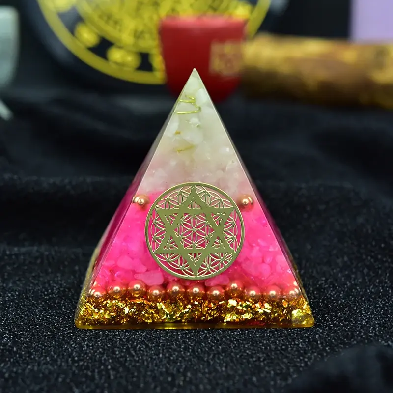 Pirámide de energía de AURA REIKI orgonita, ayuda al amor a dar la buena suerte para cambiar el campo magnético, artesanía decorativa de resina, regalo de joyería