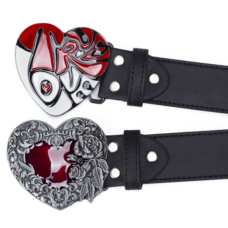 Hebilla de cinturón de estilo Vintage para mujer, patrón de Palacio, rosas y corazones rojos