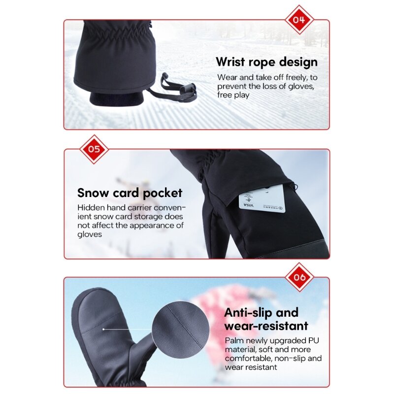 Manoplas esquí, guantes impermeables para Snowboard con pantalla táctil, guantes cálidos para nieve invierno G99D