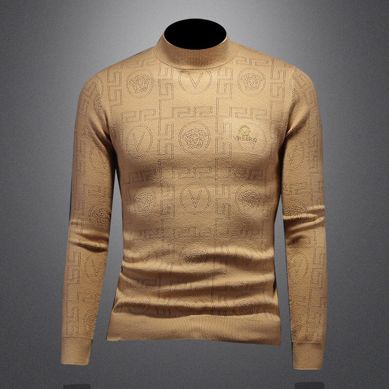 Jersey de cuello redondo para hombre, suéter de lana personalizado, camisa de punto ajustada, gruesa, a la moda, primavera y otoño