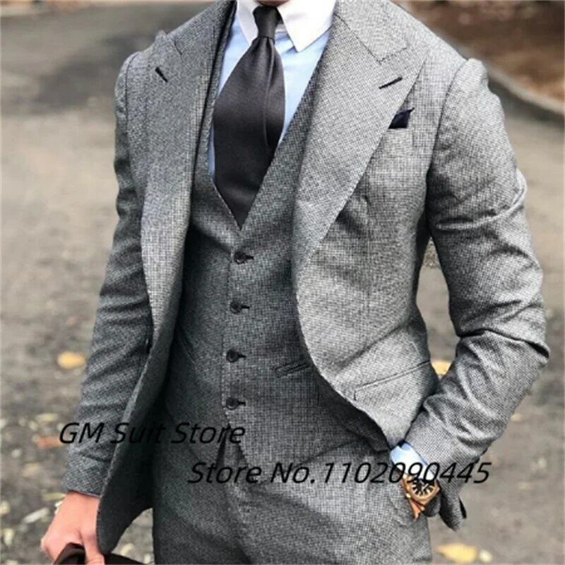 Terno para o homem 3 peça apontado lapela colarinho fino de alta qualidade padrinhos casamento smoking masculino prom terno (jaqueta + colete + calças)