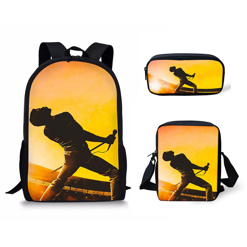 Popular Fashion Queen Band Pattern 3D Print 3pcs/Set pupil School Bags Laptop Daypack Backpack Inclined shoulder bag Pencil Case