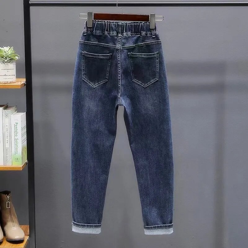 Pantalones vaqueros de gran tamaño para mujer, Jeans Harlan elásticos de cintura alta, sueltos, informales, primavera y otoño, 6XL