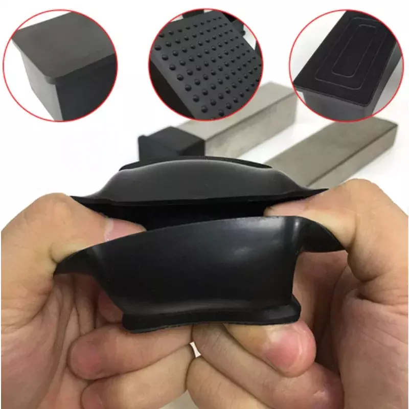 Black Chair Leg Caps Square Rectangle Rubber Table Feet Furniture Tube End Covers Tips Non-slip Floor Protector Pads Pipe Plugs