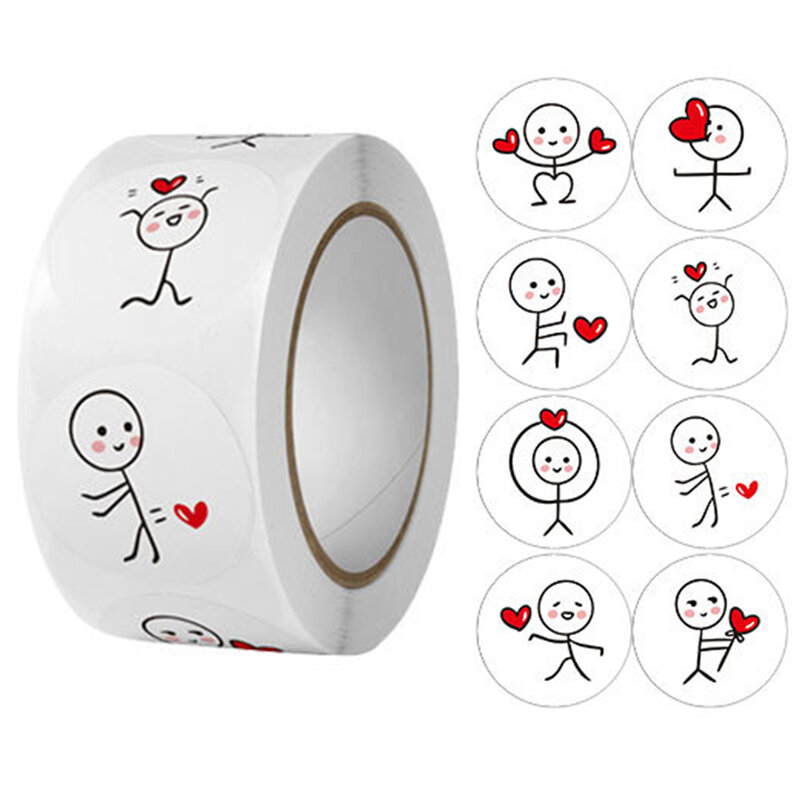 100-500 buah gulungan stiker cinta Hari Valentine 1 inci hadiah Cardioidary stiker dekorasi pernikahan Label perekat Scrapbooking
