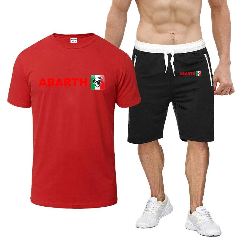 2024 męska marka letnia Abarth wygodna moda codzienna T-shirt + krótkie spodnie z nadrukiem nowy ośmiokolorowy zestaw z krótkim rękawem