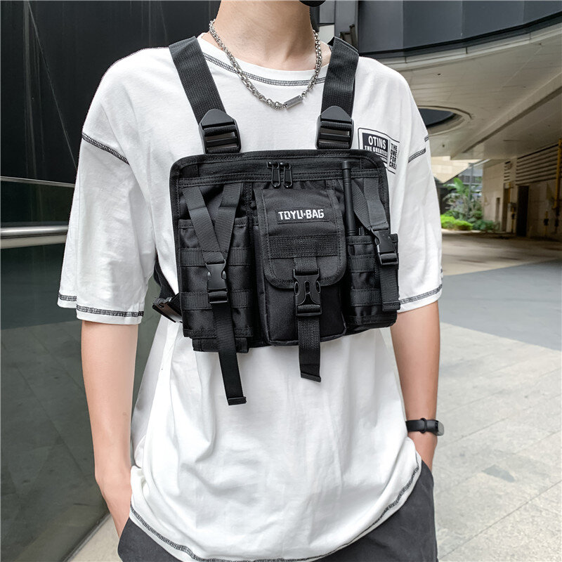 Мужские нагрудные сумки в стиле хип-хоп, новинка 2022, модные тактические рюкзаки унисекс с жилетом, многофункциональные спортивные дорожные нагрудные сумки для мужчин