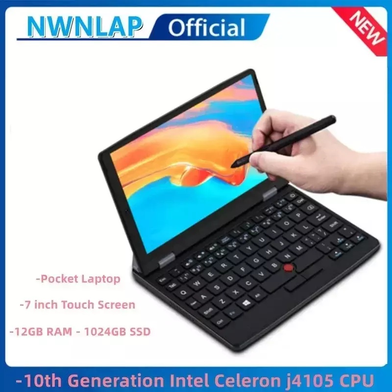Mini Notebook Portátil com Tela de Toque, PC Micro Computador, Notebook, Netbook, Win 10 Pro, Bluetooth 4.2, 7 em, 12G, 1TB, J4105