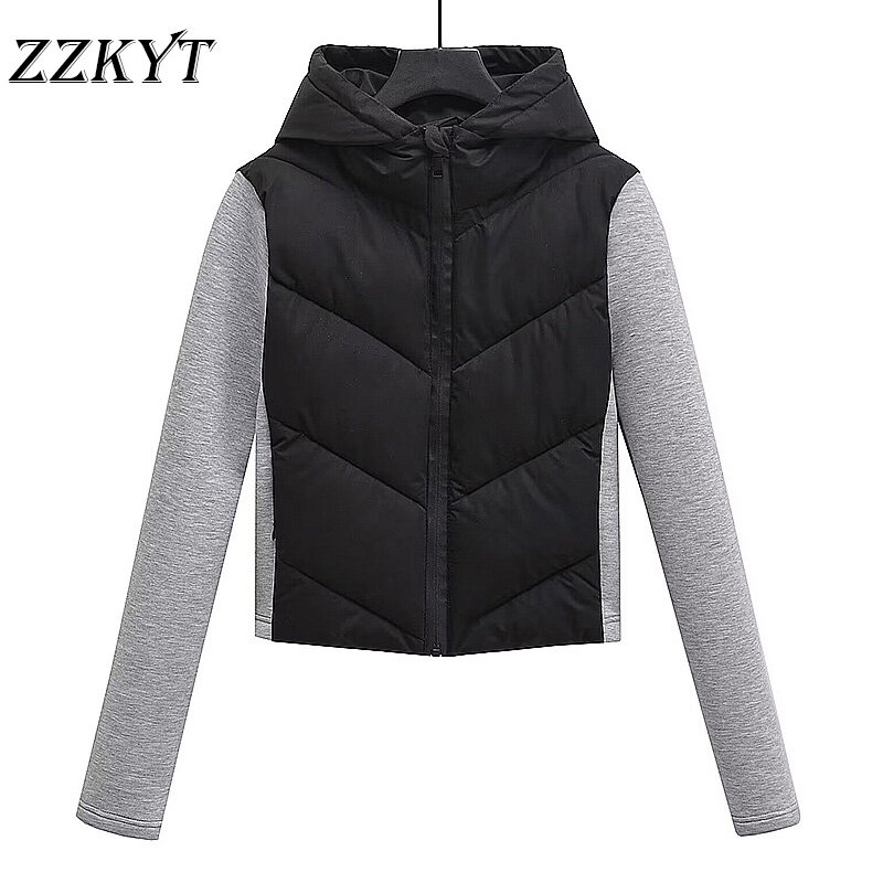 Women's Autumn Fashion Short Cotton-Padded Jackets Vintage Spring Zipper Patchwork Long Sleeve Female Casual Outerwear Clothes