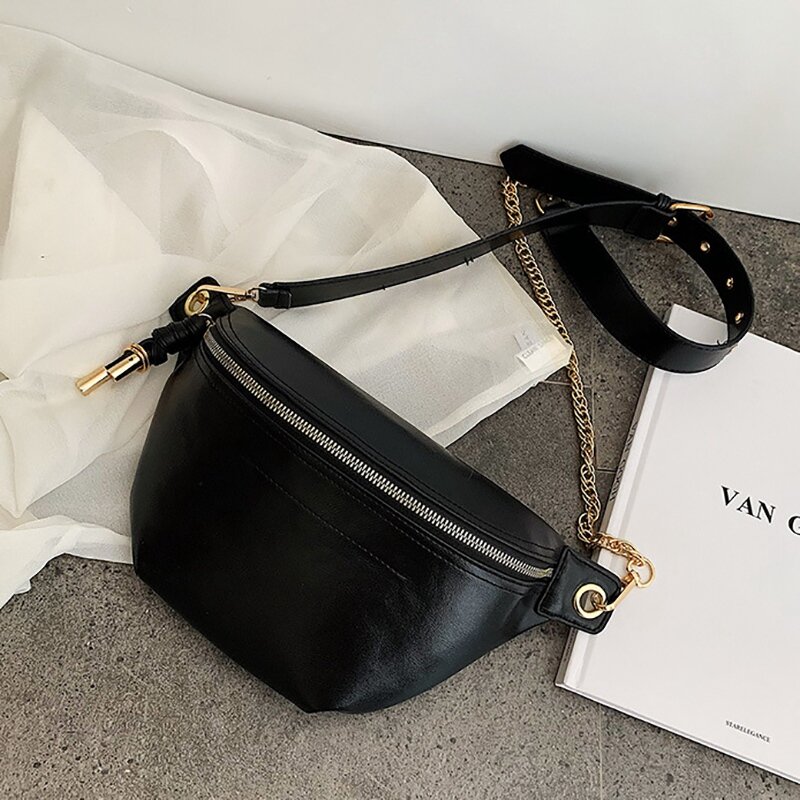 Fashion Chain Fanny Pack Waist Bag Belt Bag Women Waist Pack PU Leather Chest Bag Belly Bag