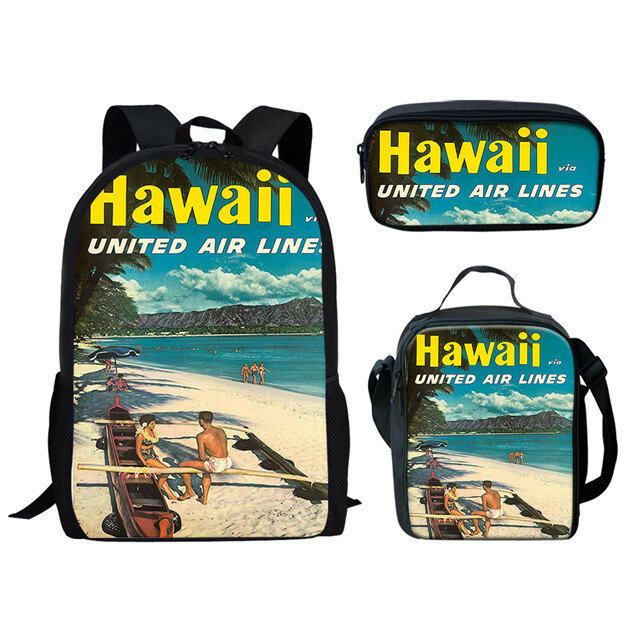 Klasyczna, kreatywna, zabawna sceneria na hawajskiej wyspie 3D z nadrukiem 3 sztuk/zestaw szkolne torby mała torba na laptopa plecak piórnik na Lunch
