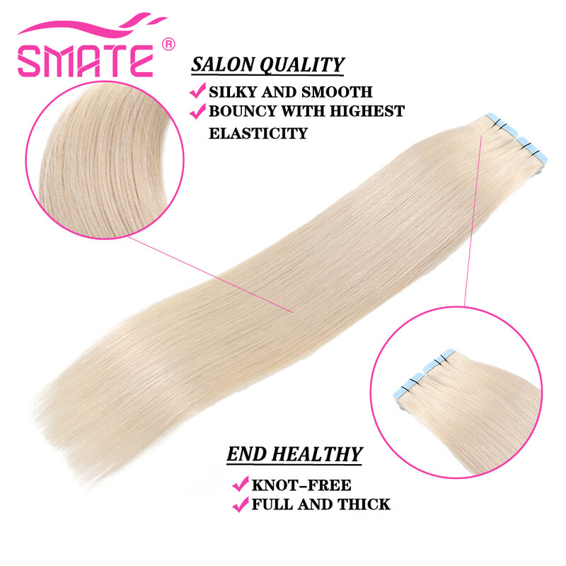 20PCS/Pack Tape In Hair Extensions Human Hair 100% Human Hair 2.5g/Pc Invisible Seamless Adhesive Hair Brazilian Straight Hair
