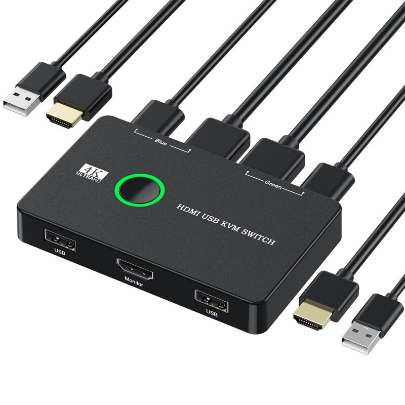 KVM-переключатель, HDMI-переключатель для двух компьютеров, совместное использование клавиатуры, мыши, монитора, поддержка HD 4K @ 60 Гц