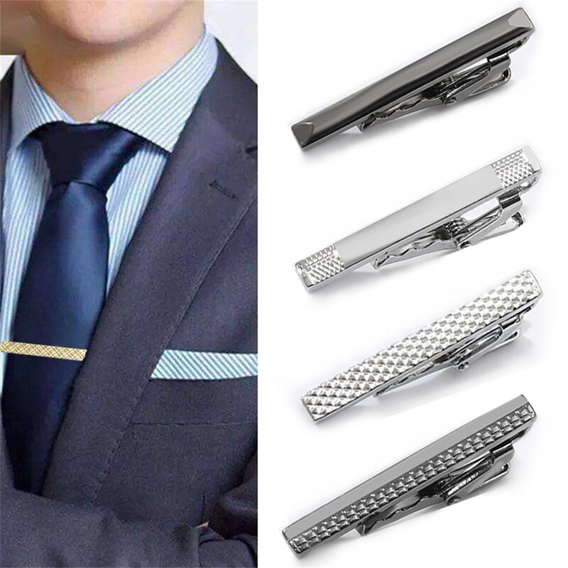 Metal Clipe de Gravata Cor Prata para Homens, Casamento Gravata Fecho, Bar Crystal Tie Pin, Gentleman Acessórios