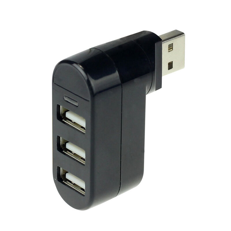 USB 2.0 Hub Expansão Preto, 3 Portas Adaptador, Mini Splitter, Hub Girar