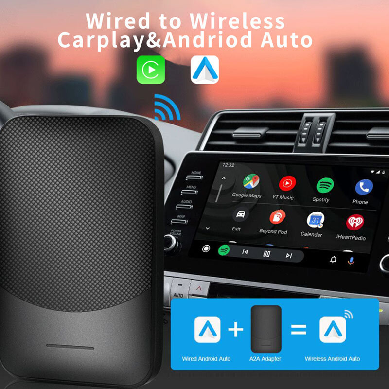Carmitek-Boîtier de conversion d'humidificateur sans fil monté sur voiture, Android Auto, Carplay, filaire, 2 en 1