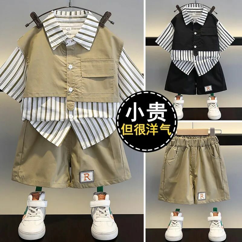 子供のためのカジュアルなツーピースのトラックスーツ,Tシャツとショーツのセット,幼児のためのファッショナブルな服