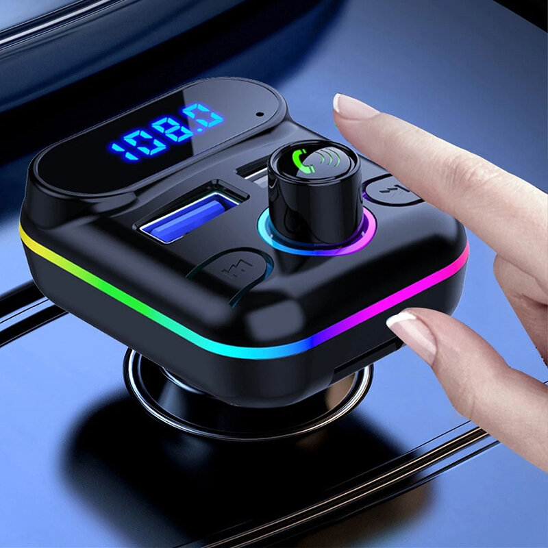 Dual USB Car Charger FM Transmitter Bluetooth 5.0 MP3 Player Hands-Free TF Card U Disk Playback With RGB Atmosphere Light Lamp