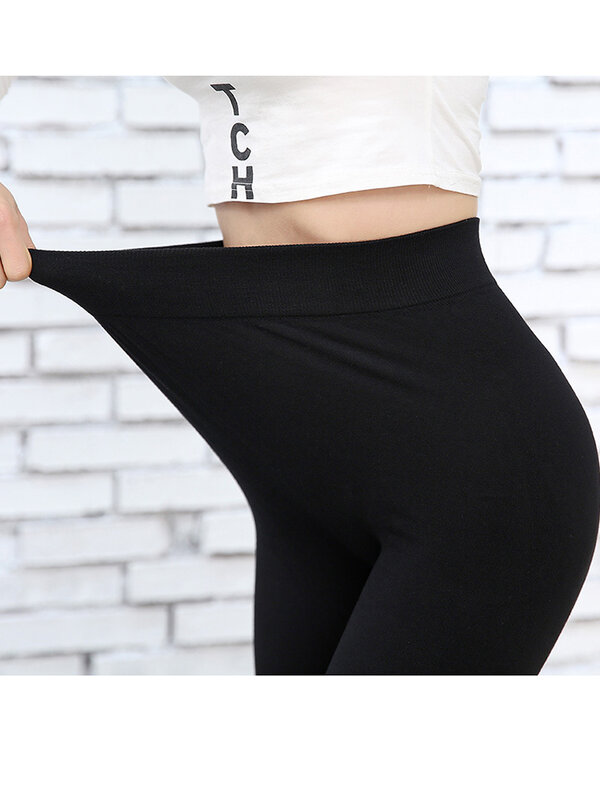 Mallas deportivas de cintura alta para mujer, pantalones largos elásticos de Yoga, color negro liso