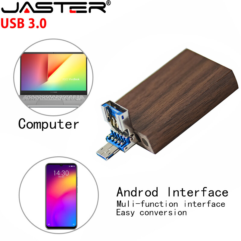 JASTER Wooden 2 in 1 Pendrive 4GB USB 플래시 드라이브 32GB, 메이플 우드 U 디스크 64GB 월넛 우드 펜 드라이브 8GB 무료 로고 결혼 선물