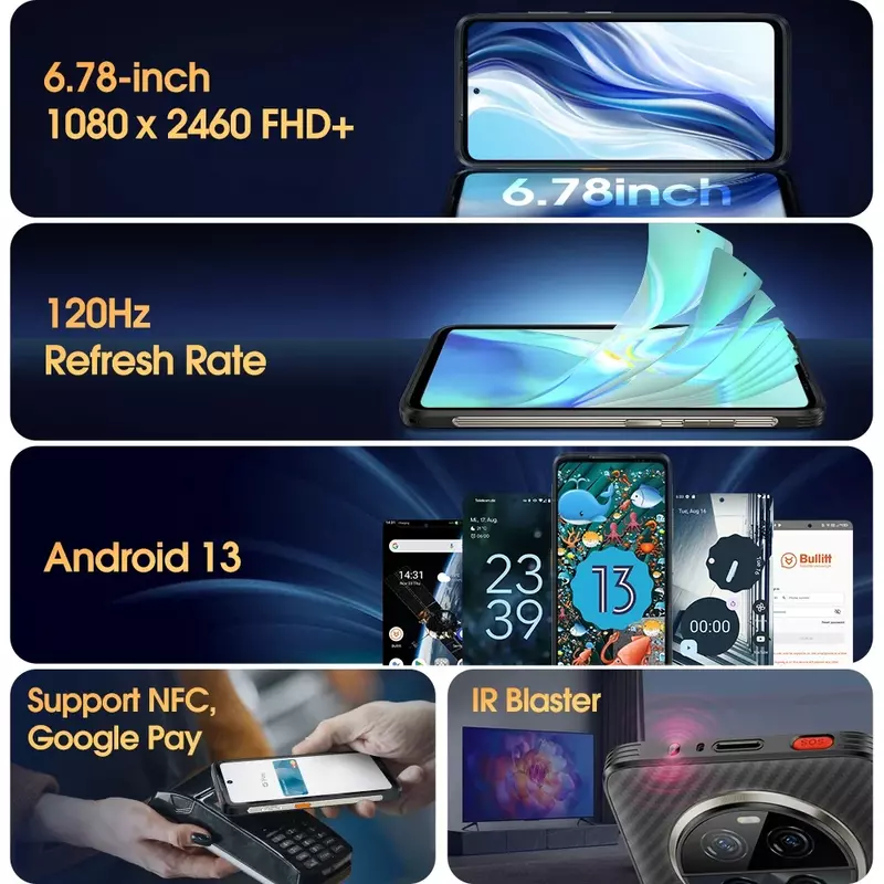 Ulefone-Smartphone Armor 23 Ultra Robuste 5G, 12 Go + 512 Go, Caméra de Nuit 64MP, 6.78 Pouces, Android 13, Charge Sans Fil 50W