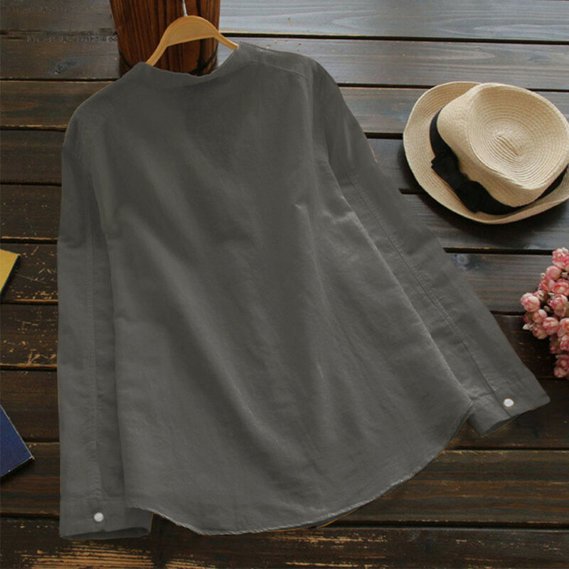 Блузка из хлопка и льна на пуговицах, рубашка с длинным рукавом, Однотонные блузки, женские топы и блузки, Женская офисная блузка, блузы 2024