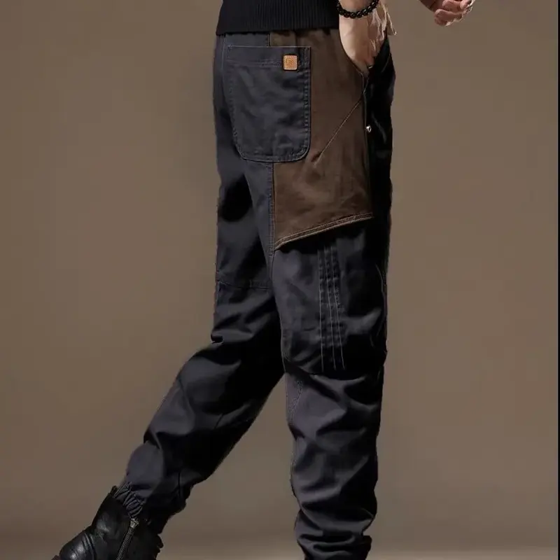Pantalones de mezclilla de nueve puntos para hombre, ropa de calle con diseño de contraste, color sólido, fresca e informal, nueva moda, 2024