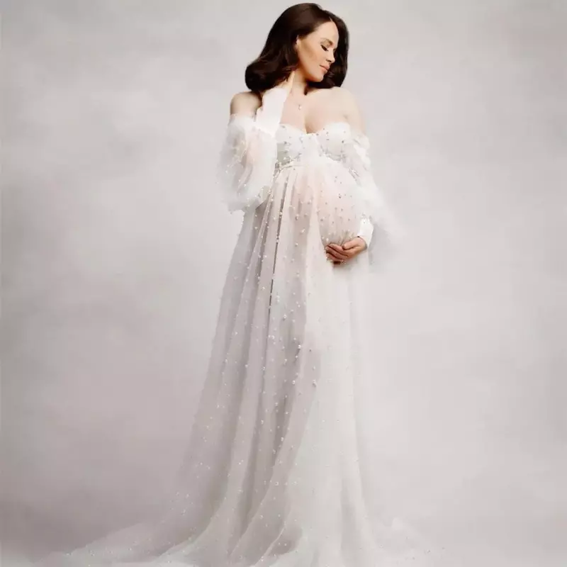 Vestido de maternidade, tule transparente, vestido de gravidez pérola, roupas sexy para mulheres grávidas, 2024