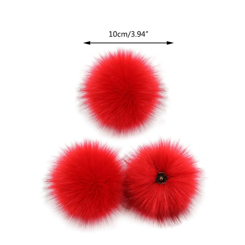 Pom Poms  Artificial Fur Puff Hair Ball Pompoms DIY Knit Hat Car Bag Backpack  with Press Button 3 Pieces Dropship