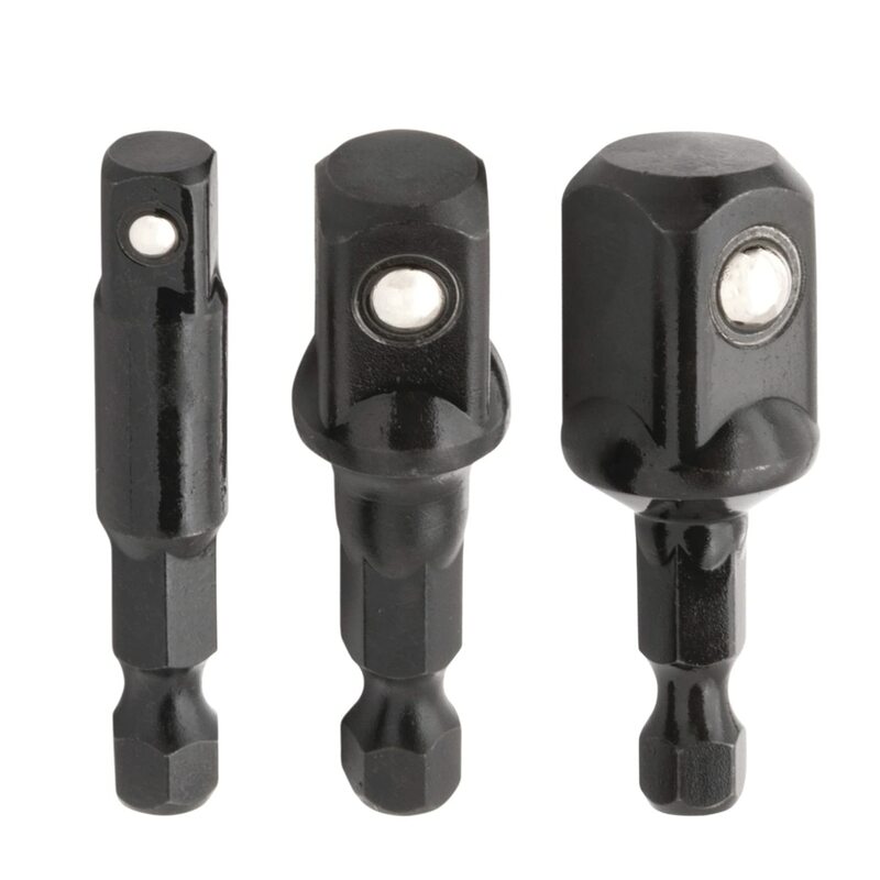 Adaptador de soquete Sennan-impacto, 1/4, 3/8, 1/2 inch, hex extensão da haste, para chave de fenda, ferramenta do punho, preto/prata, 3pcs