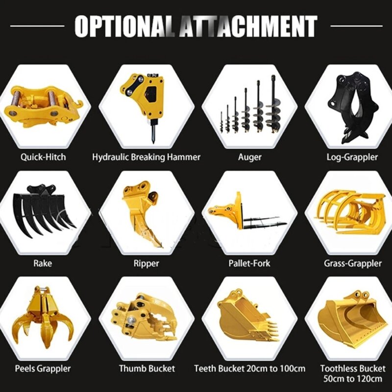 Accesorio de excavación Mini Bagger, excavadora, zanja de trituración, limpieza, perforación y excavadora, apéndice