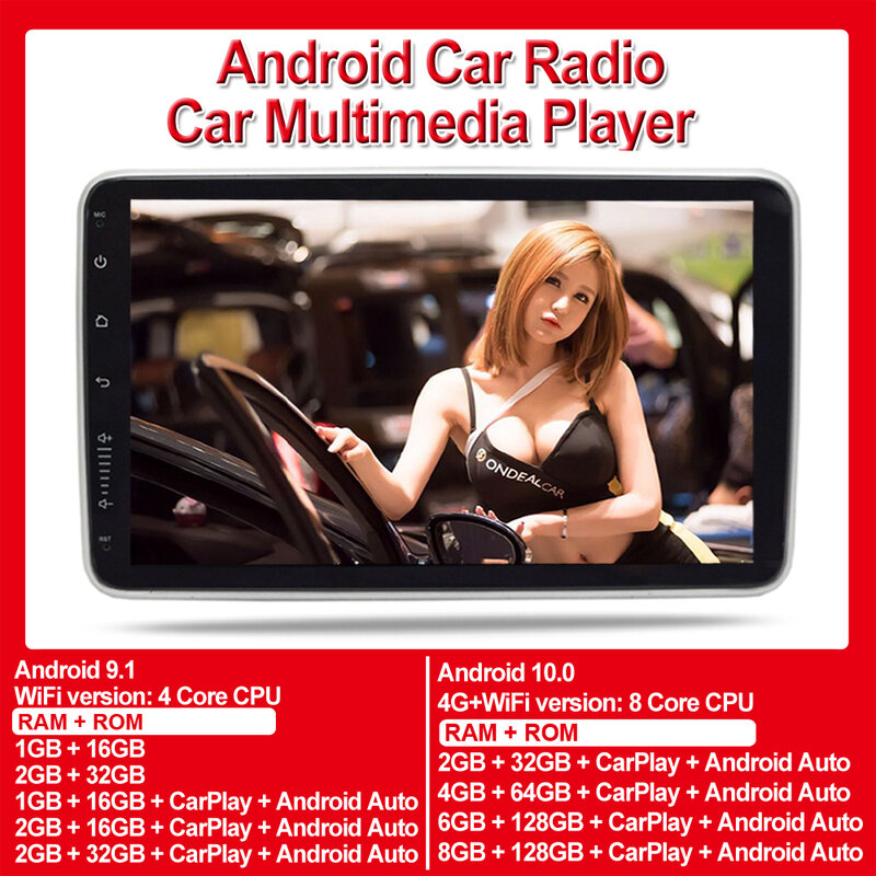 폭스바겐 닛산 현대 기아 도요타용 자동차 라디오 멀티미디어 플레이어, 안드로이드 카플레이, 범용 10 인치, 와이파이, 3G4G, 8G, 128G