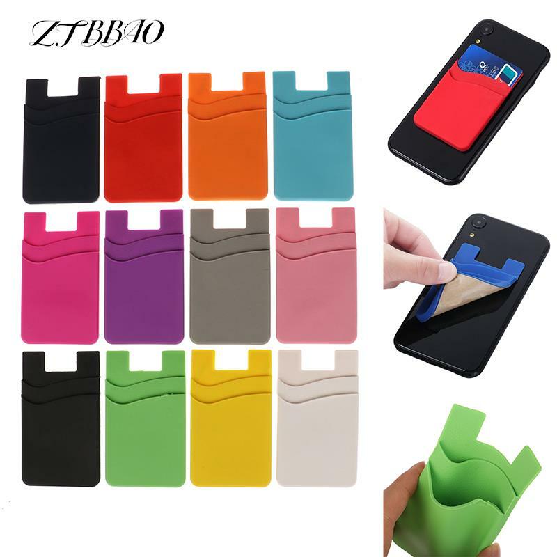 Double-layer Silicone Mobile Phone Back Pocket Card Holder Case Pouch Adhesive Sticker Phone Back Cover ID Card Wallet Pocket