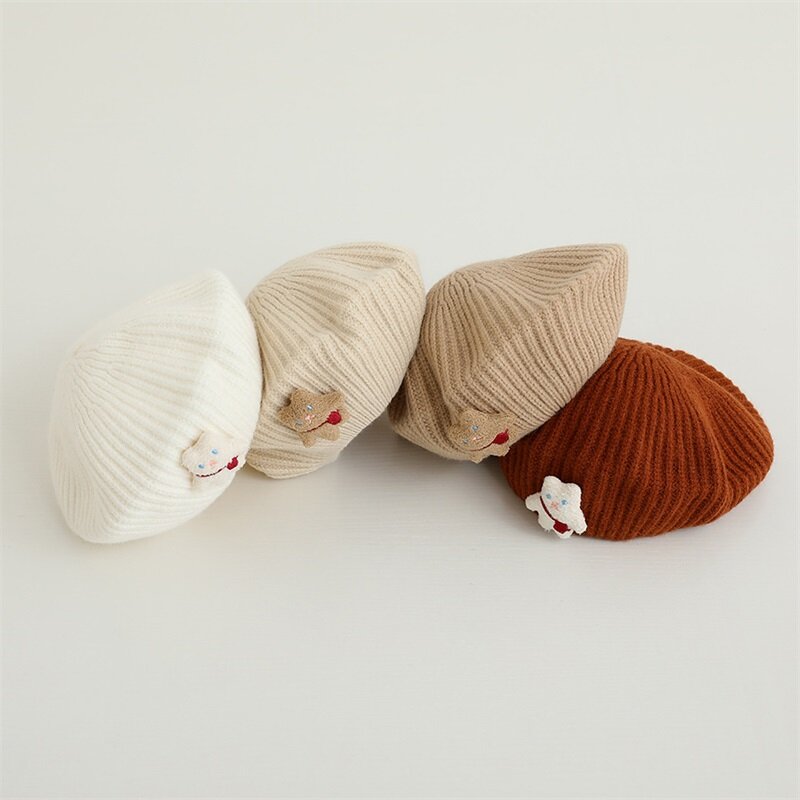 Bmnmsl Kids Girls Berets Hat Toddler Baby Bear Decor Knit Cap Autumn Winter Fashion Casual Warm Hat