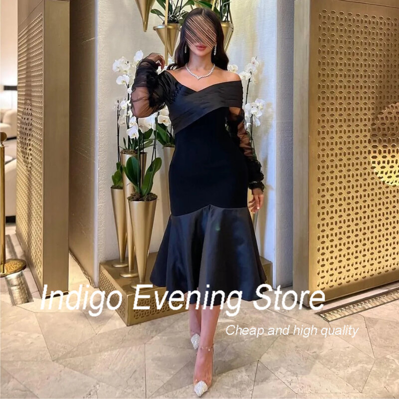 Indigo Abendkleider schulter frei knielanges formelles Elgant Party kleid für Frauen 2024 Vestidos de Noche Saudi-Arabien