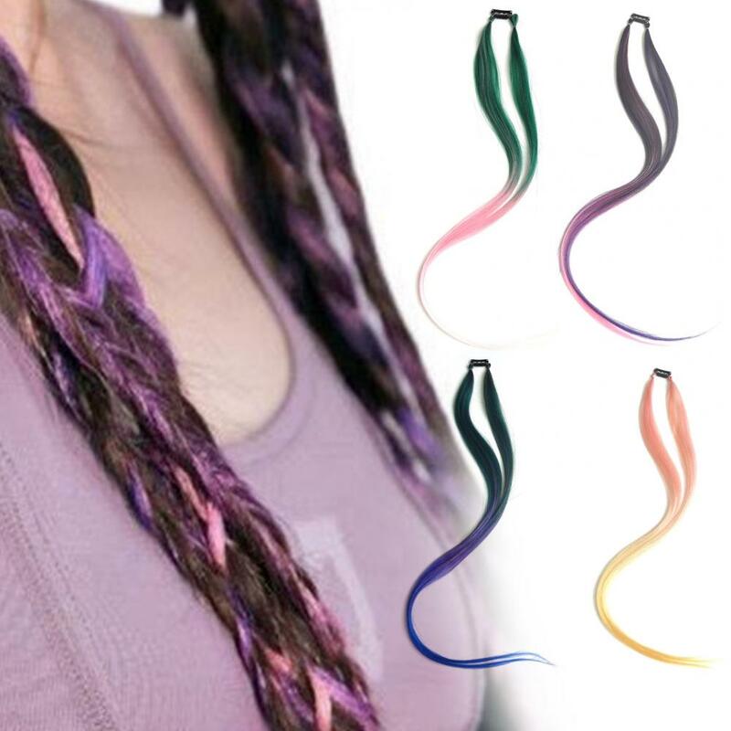 Peruca de cor gradiente para mulheres, cabelo colorido, trança ajustável traceless, dois fios, tranças de orelha suspensas, 60cm