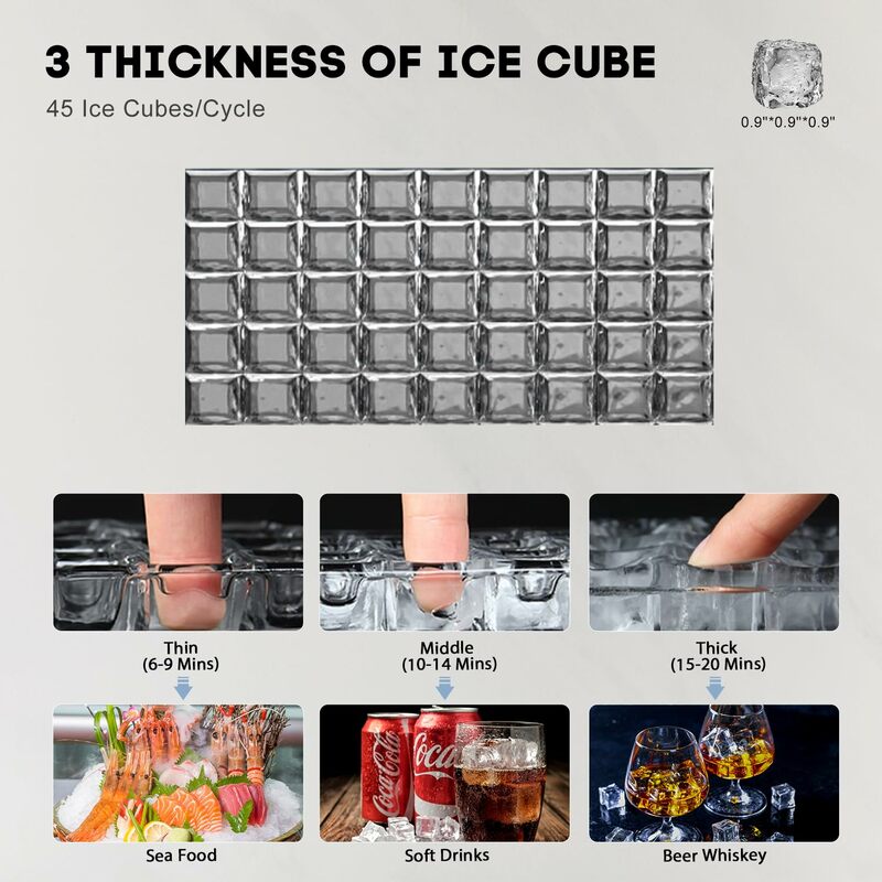 Máquina de gelo comercial com caixa de armazenamento, aço inoxidável, undercounter, autoportante Ice Cube Maker para casa, 130LBS, 24H, 35LBS