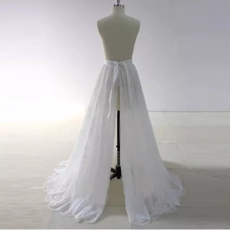 Akcesoria ślubnespódnica ślubna koronkowe spódnice szczelinowe Tulle Sash faldas jupe femme eleganckie spódnice Maxi dla kobiet rozmiar niestandardowy