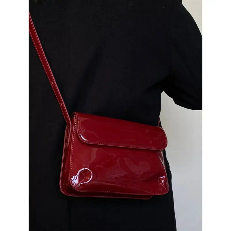 HAEX Vintage Women's Bag 2024 Trend Patent Leather Aesthetic Red Ladies Crossbody Shoulder Bags Fashion Luxury Daily Bolso Mujer