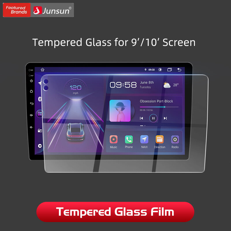 Junsun Car Radio Tempered Glass Film 9 and 10.1 inch Waterproof Scratch resistant Explosion proof screen protector